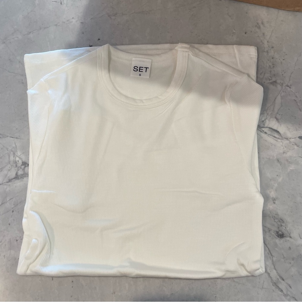Set Active Ribbed Modal Body Tee in Blanc Size Small $52 - Picture 4 of 4